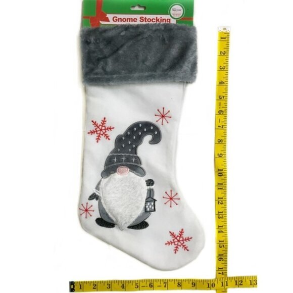 Gnome Christmas Stocking Embroidery Embellishments 17 inches White Grey - Picture 8 of 14